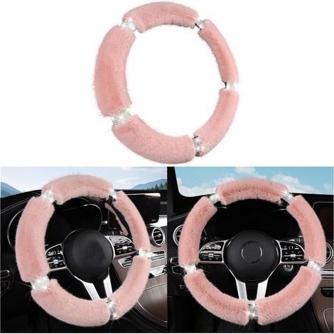 Plüsch Lenkradbezug mit Strasssteinen, universell, rosa (1/5)