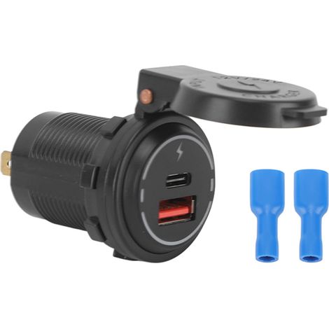 Chargeur Voiture USB Type C Double Port QC3.0 IP66 Étanche avec Capot à Ressort pour Moto SUV RV (1/5)