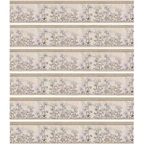6-teiliges Set Blumenmuster-Fliesenaufkleber für Boden, Treppe, Küche, Dekoration, wasserfeste Wandtattoos
