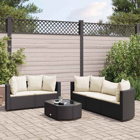 6-tlg. Garten-Sofagarnitur mit Kissen Schwarz Poly Rattan vidaXL (1/5)