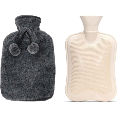 Wärmflasche/Heizkissen – mit Strickbezug – kältebeständig – schwarz, 2000 ml