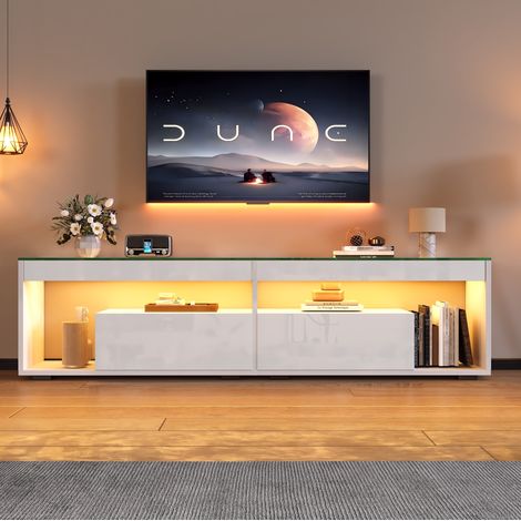 MEUBLIV LED-TV-Möbel Weiß 180 x 40 x 46 cm, 2 Schubladen, gehärtetes Glas, bis 70 Zoll (1/5)