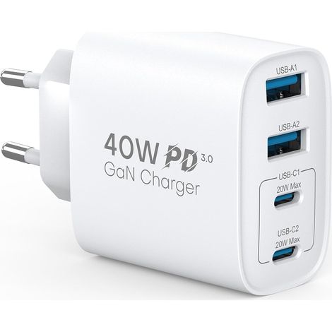 Chargeur USB C 40W, 4 Port Prise USB C, Chargeur Rapide pour 17, 16, 15, 14, 13, 12, 11 Pro Max, pour iPad, pour Galaxy S25,S24,S23, pour Pixel 10,9 (1/5)