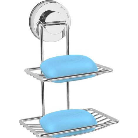 Seifenschale mit Saugnapf Seifenhalter Badezimmeraccessoires 2 Ebenen Wandmontage Silber Selbstentleerend Leicht zu reinigen Dusche Badezimmer Kü (1/5)
