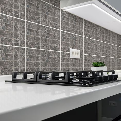 Sticker Mural Carrelage adhésif Cuisine Salle de Bain - 24 STICKERS CARREAUX DE CIMENT TERRAZZO EFFET PIERRE - 24stickers10x10cm (1/5)