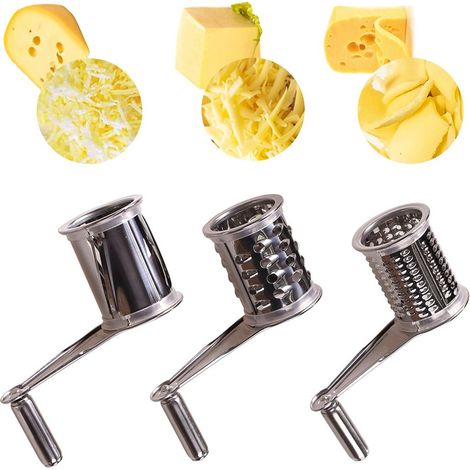 Râpe à fromage rotative avec 3Tambours rotatifs interchangeables et trancheuses en acier inoxydable (1/5)