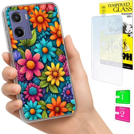 Funda para Motorola Moto E15 / Moto G05 con foto y parte trasera de cristal con diseño de flores. (1/5)