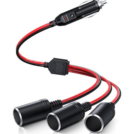 1 à 3 Allume-Cigare Câble D'extension, Voiture Allume Cigare Socket Mâle vers Femelle, DC 12V 24V Adaptateur Répartiteur 1 à 3 Splitter avec lumières LED Prise Mâle