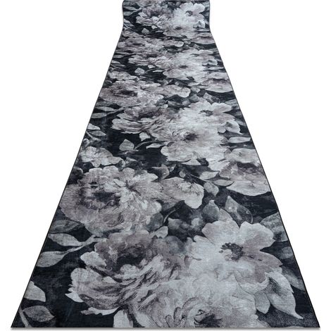 Läufer Antirutsch LOTUS BOUQUET 52901 Blumen grau / beige ZUM WASCHEN 100cm grey 100x250 cm
