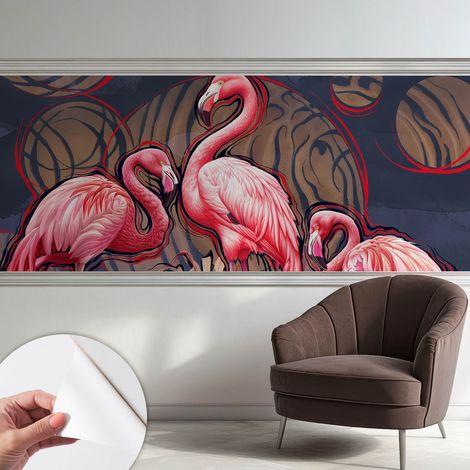 Selbstklebend Tapete modern - Wanddeko für Küche - Klebefolie Wand - luxus Look Rosa Flamingos 250x104 cm (1/5)