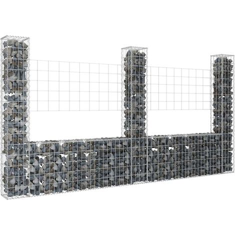 vidaXL Panier de gabion en forme de U avec 3 poteaux Fer 260x20x150 cm (1/5)