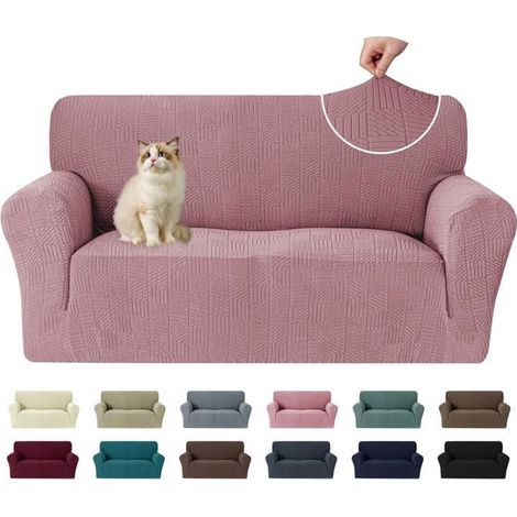 1 Housse de canapé, Extensible, Polyester, Antidérapante, Pour salon, Rose (1/5)