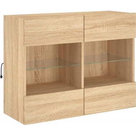Mueble TV multimedia estante para televisión buffet para televisión comedor salón dormitorio suspendido con luces LED roble sonoma 78,5 x 30 x 60,5 cm marrón 020028023 (1/5)