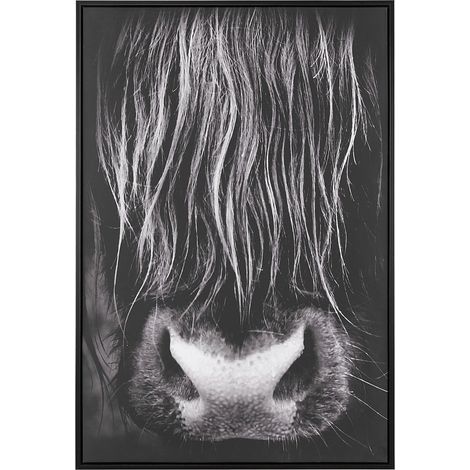 Cuadro en lienzo negro 93 x 63 cm toro poliéster marco de MDF estilo moderno Galeata