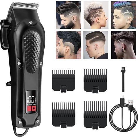 Tondeuse à cheveux professionnelle / tondeuse à barbe pour hommes / tondeuse à cheveux longs, chargement USB, écran LED. (1/5)