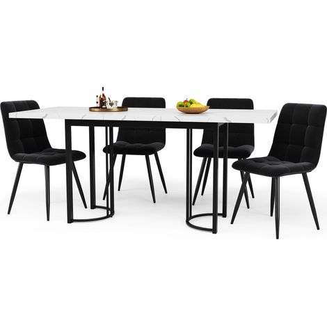 Ausziehbare Essgruppe 5-teilig für 4 Personen 140-179,5 cm mit 4 Samtstühlen (1/5)