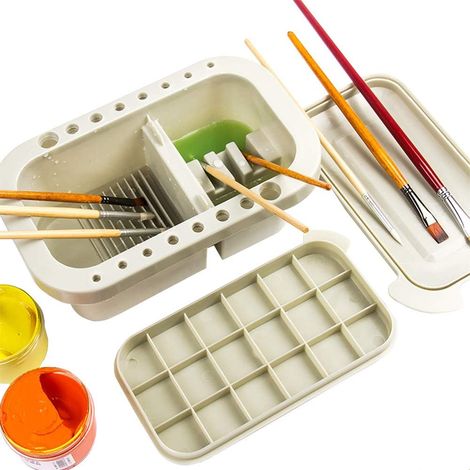 Bassin à pinceaux multifonctions, bac à pinceaux avec support pour pinceaux, tasse de nettoyage pour pinceaux d'artiste pour peinture intérieure et extérieure