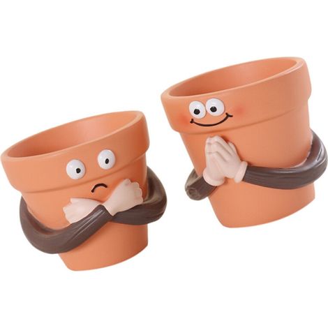 Vasi a forma di mano di preghiera con facce buffe, vasi di