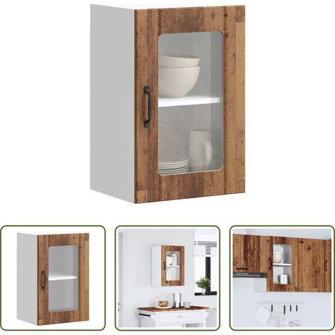 Küchenregal - Küchen-Hängeschrank mit Glastür Lucca Altholz-Optik (1/5)
