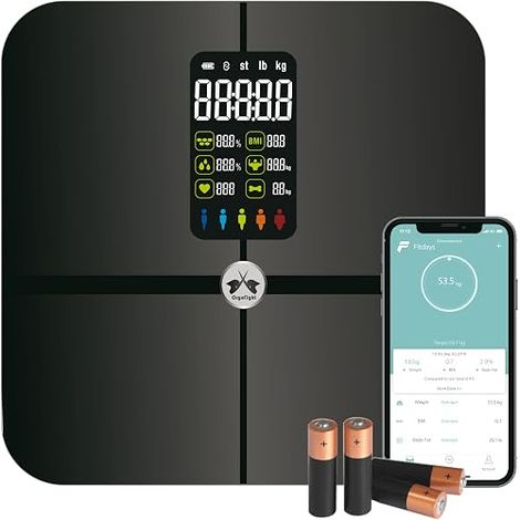 Bluetooth Connected Scales - Body Fat and Muscle Mass Monitoring - App Compatible with Health/Fit - Capacity 180 kg - LED Display (1/5)
