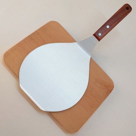 Cuchara redonda para transportar pizza de 33 cm (13 pulgadas), Acero inoxidable con mango de madera, Cuchara segura para pizza y tarta (1/4)
