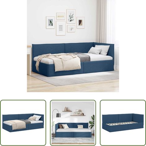 Canapé transformable - Cadre de lit d'angle avec tête de lit Bleu 100 x 200 cm tissu (1/5)