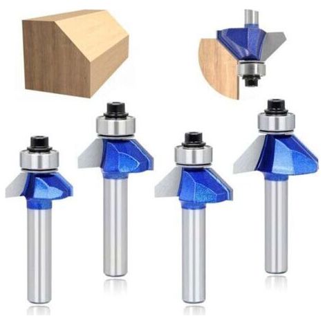 Lot de 4 fraises à chanfreiner à 45 degrés pour le chanfreinage du bois (8 mm) (1/4)