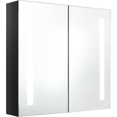 Armadietto Bagno con Specchio e LED Nero Lucido 62x14x60 cm vidaXL (1/5)