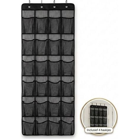 Organisateur de chaussures suspendu – 24 compartiments – Noir – Porte – 150x55 cm (1/5)