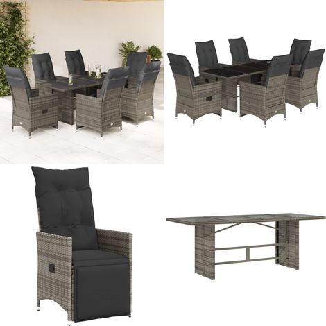 Ensemble de bistro de jardin 7 pcs coussins gris poly rotin - Meubles De Jardin - Salon De Jardin - Set De Bistrot - Résine Tressée - Poly Rotin - Home & Living (1/5)