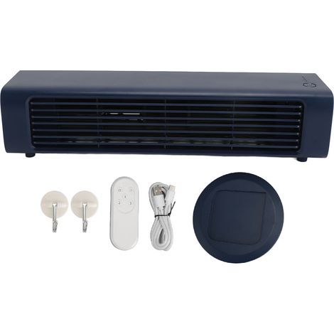 Ventilateur de table oscillant à 3 vitesses, sans pales, rechargeable par USB, silencieux et portable, avec télécommande et crochets muraux pour la maison, le camping et le bureau. (1/5)