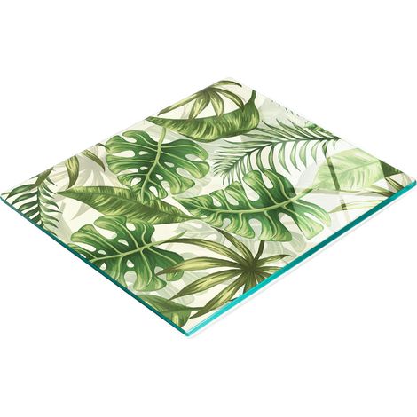 Planche de service en verre pour la cuisine, motif feuilles tropicales, 60 x 52 cm (1/5)
