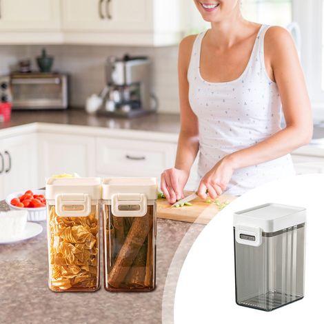 Due contenitori trasparenti per alimenti con cucchiaini, adatti a conservare caffè in polvere, chicchi di caffè, foglie di tè, zucchero, farina, cereali, ecc. (1/4)