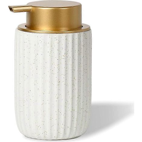 Distributeur de savon mousse en céramique blanche mate mouchetée, pompe rechargeable de 350 ml avec bouchon doré, distributeur de savon mousse élégant (1/5)