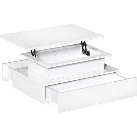Lift-Top Couchtisch modern rechteckig – Wohnzimmertisch mit 16-Farb-LED, 2 Schubladen und erhöhter beleuchteter Tischplatte, multifunktional