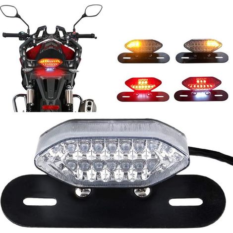 Luz trasera LED para motocicleta de 20 LED, luz de freno LED integrada y luces de conducción LED para motocicleta con marco de hierro para montaje - Lente blanca (1/5)