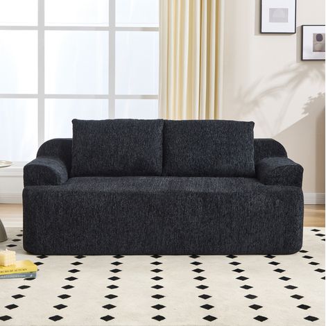 Sofá modular de 2 plazas con asiento profundo y 2 cojines, sin montaje, negro HAVRYA (1/5)