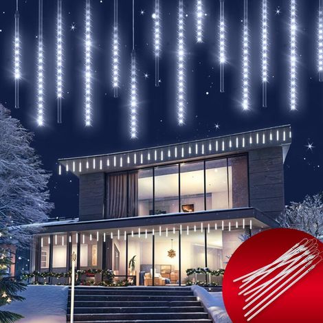 Guirlande lumineuse LED perles pluie de météores gouttes d'eau diamant effets de stalactite étanche IP44 thème de Noël 360 Blanc (1/4)