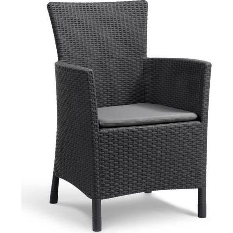 Keter – Fauteuil de jardin en résine imitation rotin tressé gris graphite – Coussin confortable – Résistant aux intempéries et UV – Pour terrasse et balcon (1/10)