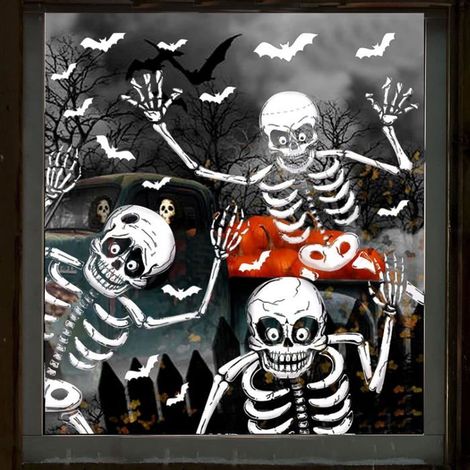 Autocollants pour fenêtres d'Halloween, autocollants d'Halloween, décorations de maison de style dessin animé, horreur de pirate blanc