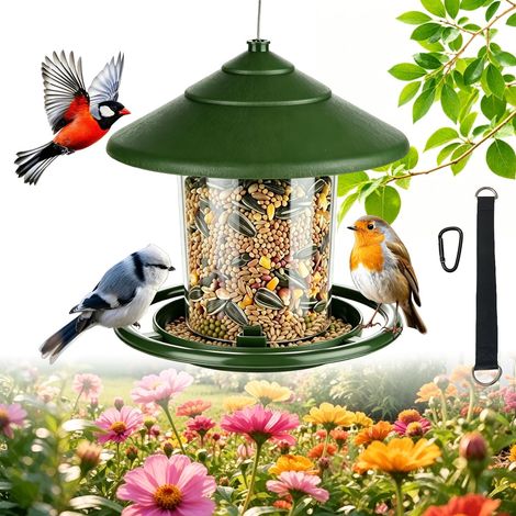 1.5 L Transparente Distributeur Oiseaux Extérieur sur Pied Anneau de Repos (1/5)
