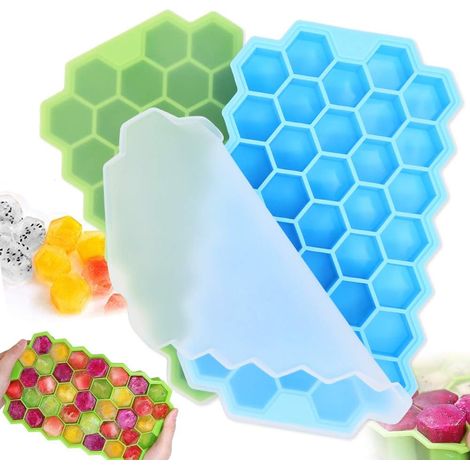 Ice Cube Trays with Lids, 74 Cubes Silicone Ice Cubes Hexagon Silicone Silica Gel Ice Cube Mold Flexible Ice Cube Bags for DIY Cold Drinks, Whiskey, Cocktails