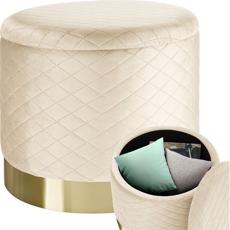 Banc Tabouret Coffre de rangement aspect Velours motif matelassé crème (1/5)
