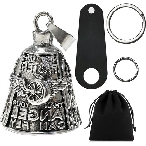 Cloche Porte, Cloche de Motard Suspendue, Alliage de Zinc Cloches, Portable Sonnette de Moto, pour Chance, Motard, avec Sac Cadeau (1/5)