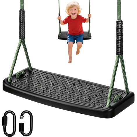 Balançoire de Jardin d'extérieur en Plastique antidérapant - Corde réglable en Hauteur de 130 à 200 cm - avec Mousqueton - Aire de Jeux d'extérieur - pour Adolescents/Adultes - Noir (1/5)