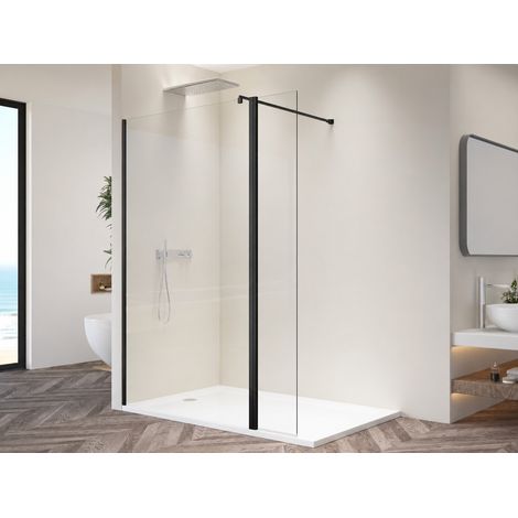 Paroi de douche latérale 350x2000mm, verre 6mm, profil noir mat
