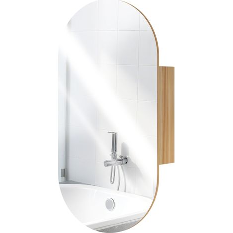 Armadio murale da bagno con specchio ovale 45 x 13,5 x 90 cm ripiani salva-spazio moderno ed essenziale in MDF legno naturale 210002073