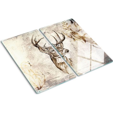 Planche de cuisine, couvre plaque, verre planche découper, verre trempé – 2 x 30 x 52 cm - Cerf (1/5)