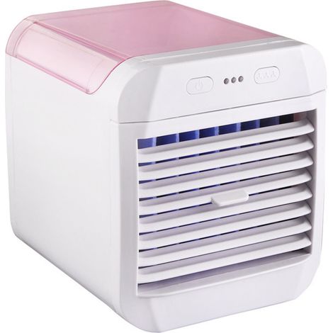 Climatiseur portable, mini ventilateur rafraîchissant, refroidisseur d'air, 3 vitesses de ventilation, humidificateur de bureau alimenté par USB, veilleuse, rose (1/5)