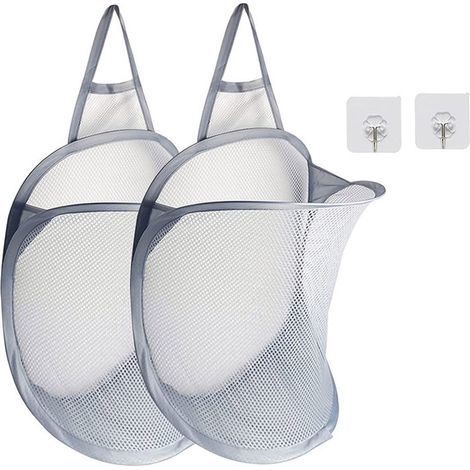 Panier à linge suspendu pour bébé et enfants, panier en maille pop-up pour salle de bain et voyage (x2)